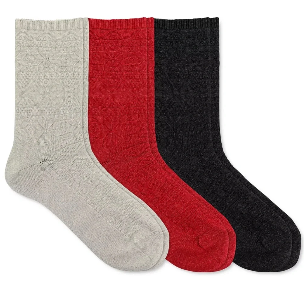 LAUREN RALPH LAUREN Women's 3-Pk. Snowflake Texture Roll-Top Socks, size…